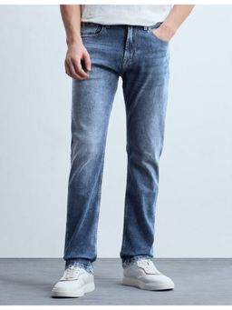Flying Machine - Men Blue Cotton Solid Straight Jeans