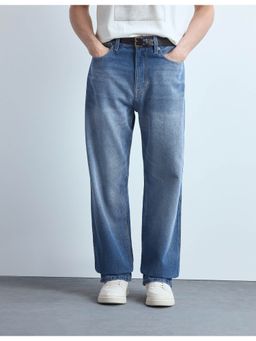 Flying Machine - Men Blue Cotton Solid Straight Jeans