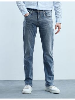 Flying Machine - Men Blue Cotton Solid Straight Jeans