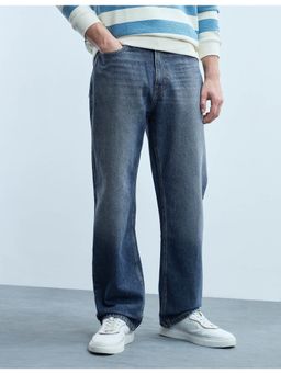 Flying Machine - Men Blue Cotton Solid Straight Jeans