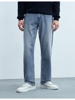 Flying Machine - Men Blue Cotton Solid Straight Jeans