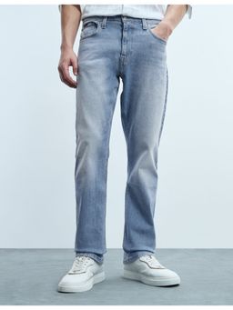 Flying Machine - Men Blue Cotton Solid Straight Jeans