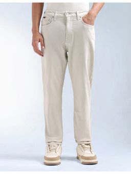 Flying Machine - Men Beige Cotton Solid Straight Jeans