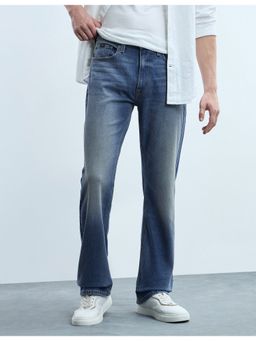 Flying Machine - Men Blue Cotton Solid Boot Cut Jeans