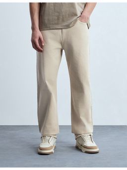 Flying Machine - Men Beige Cotton Solid Straight Jeans