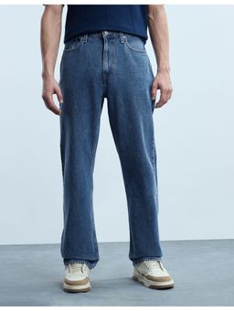 Flying Machine - Men Blue Cotton Solid Straight Jeans