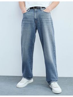 Flying Machine - Men Blue Cotton Solid Straight Jeans