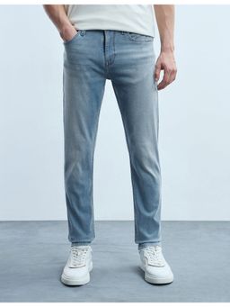 Flying Machine - Men Blue Cotton Solid Slim Jeans