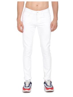 Flying Machine - Men White Cotton Solid Skinny Jeans
