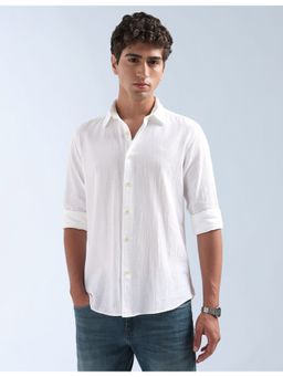 Flying Machine - White Slim Fit Textured Shirt