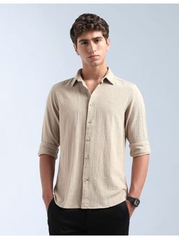 Flying Machine - Beige Slim Fit Textured Shirt