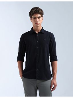 Flying Machine - Navy Blue Slim Fit Textured Shirt