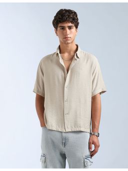 Flying Machine - Beige Herringbone Relaxed Fit Shirt