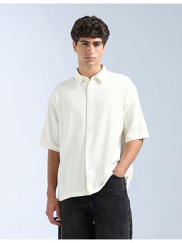 Flying Machine - White Oversized Fit Jacquard Shirt