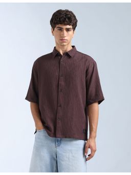 Flying Machine - Brown Oversized Fit Jacquard Shirt