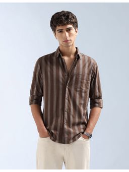 Flying Machine - Men Brown Original Vertical Striped Shirt