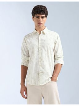 Flying Machine - Cream Floral Printed Slim Fit Shirt