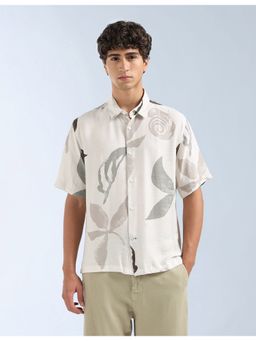 Flying Machine - White Tropical Printed Twill Shirt