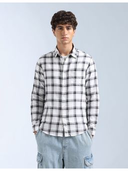 Flying Machine - White Windowpane Checked Twill Shirt