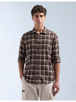 Flying Machine - Brown Tartan Checked Twill Shirt