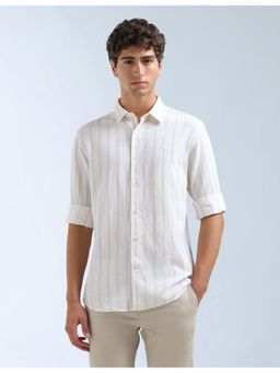 Flying Machine - Ivory Original Textured Vertical Striped Shirt