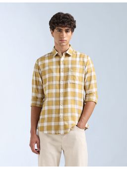 Flying Machine - Yellow Windowpane Checked Twill Shirt