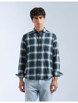 Flying Machine - Teal Twill Plaid Checked Shirt