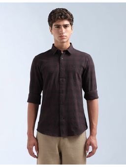 Flying Machine - Brown Tartan Checked Seersucker Shirt