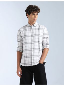 Flying Machine - White Twill Plaid Checked Shirt