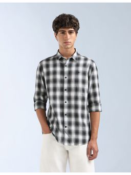 Flying Machine - White Plaid Checked Slim Fit Shirt