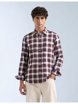 Flying Machine - Burgundy Tartan Checked Slim Fit Shirt