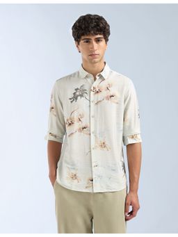 Flying Machine - Ivory Floral Printed Slim Fit Shirt