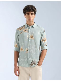 Flying Machine - Green Floral Printed Slim Fit Shirt