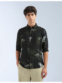 Flying Machine - Men Black Floral Printed Slim Fit Shirt