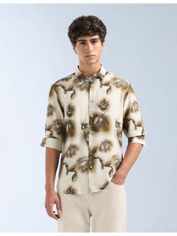 Flying Machine - Beige Tropical Printed Slim Fit Shirt