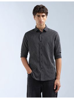 Flying Machine - Men Black Original Vertical Striped Shirt
