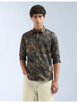 Flying Machine - Olive Floral Printed Original Shirt
