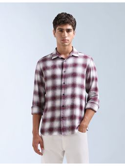 Flying Machine - Burgundy Tartan Checked Original Shirt