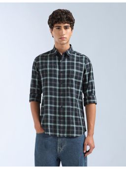 Flying Machine - Teal Tartan Checked Slim Fit Shirt