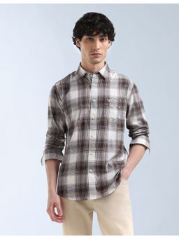 Flying Machine - Men White Tartan Checked Slim Fit Shirt