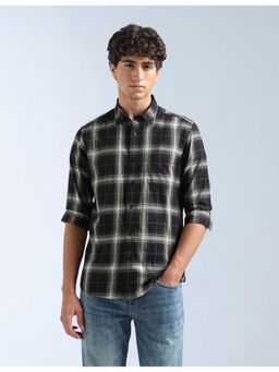 Flying Machine - Men Black Plaid Checked Twill Shirt