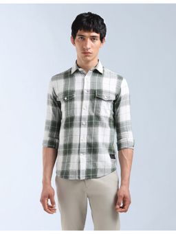 Flying Machine - Men Green Tartan Checked Slim Fit Shirt