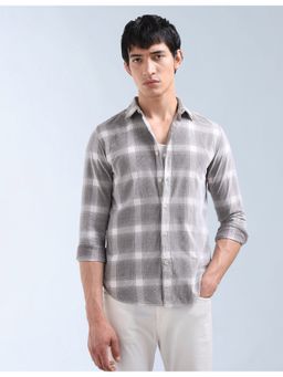 Flying Machine - Grey Corduroy Tartan Checked Shirt