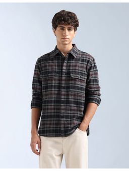 Flying Machine - Brown Plaid Checked Twill Shirt