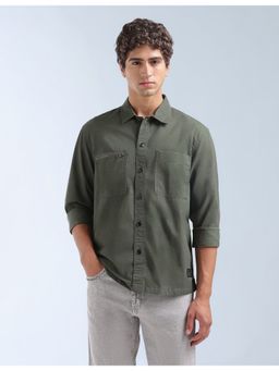Flying Machine - Green Twill Relaxed Fit Shirt