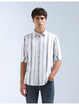 Flying Machine - White Original Vertical Striped Shirt