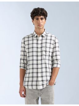 Flying Machine - White Tartan Checked Slim Fit Shirt