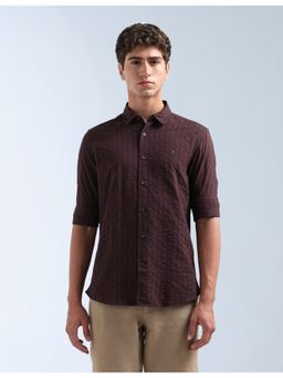 Flying Machine - Brown Textured Vertical Striped Slim Fit Shirt