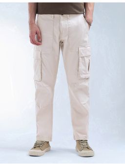 Flying Machine - Men Beige Cotton Solid Cargo