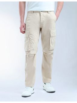 Flying Machine - Men Beige Cotton Solid Cargo